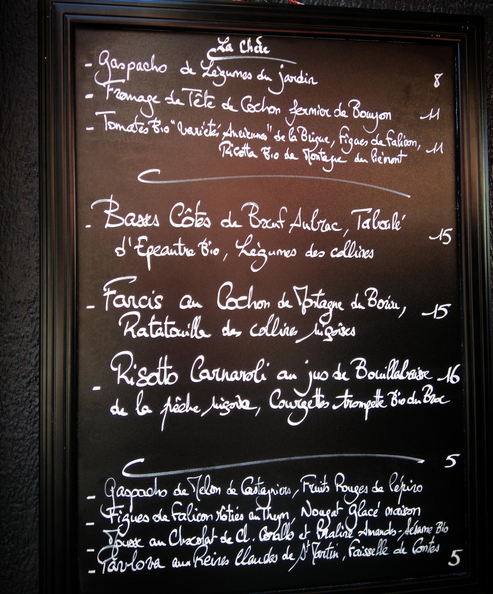 Le Canon restaurant Nice, la carte